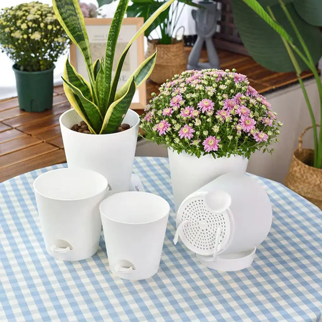 self watering plant pots ceramic Self-Watering Planters – White Flower Pots for Easy Gardening – MHB Hydroponics