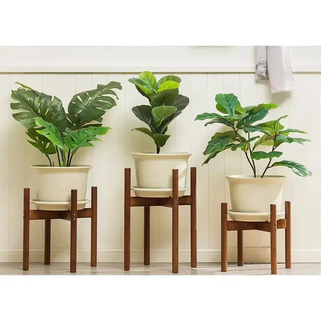 Adjustable Bamboo Plant Stand –Wooden Flower Pot Holder MHB Hydroponics