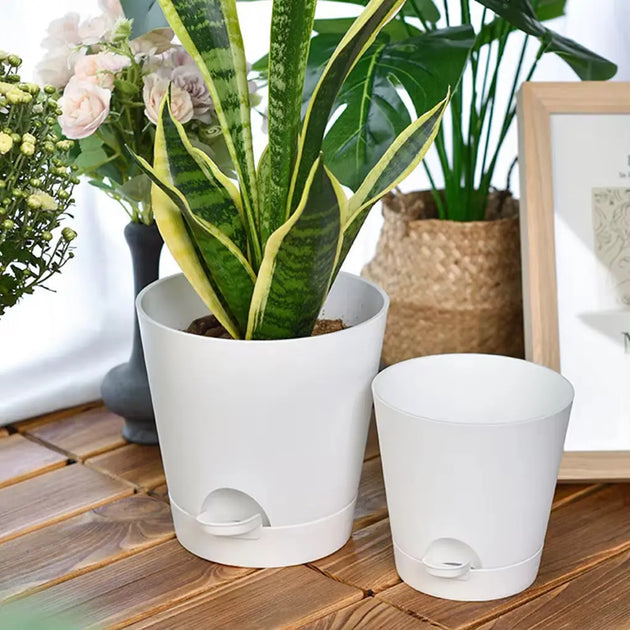 5-Piece Self-Watering Planters – White Flower Pots MHB Hydroponics