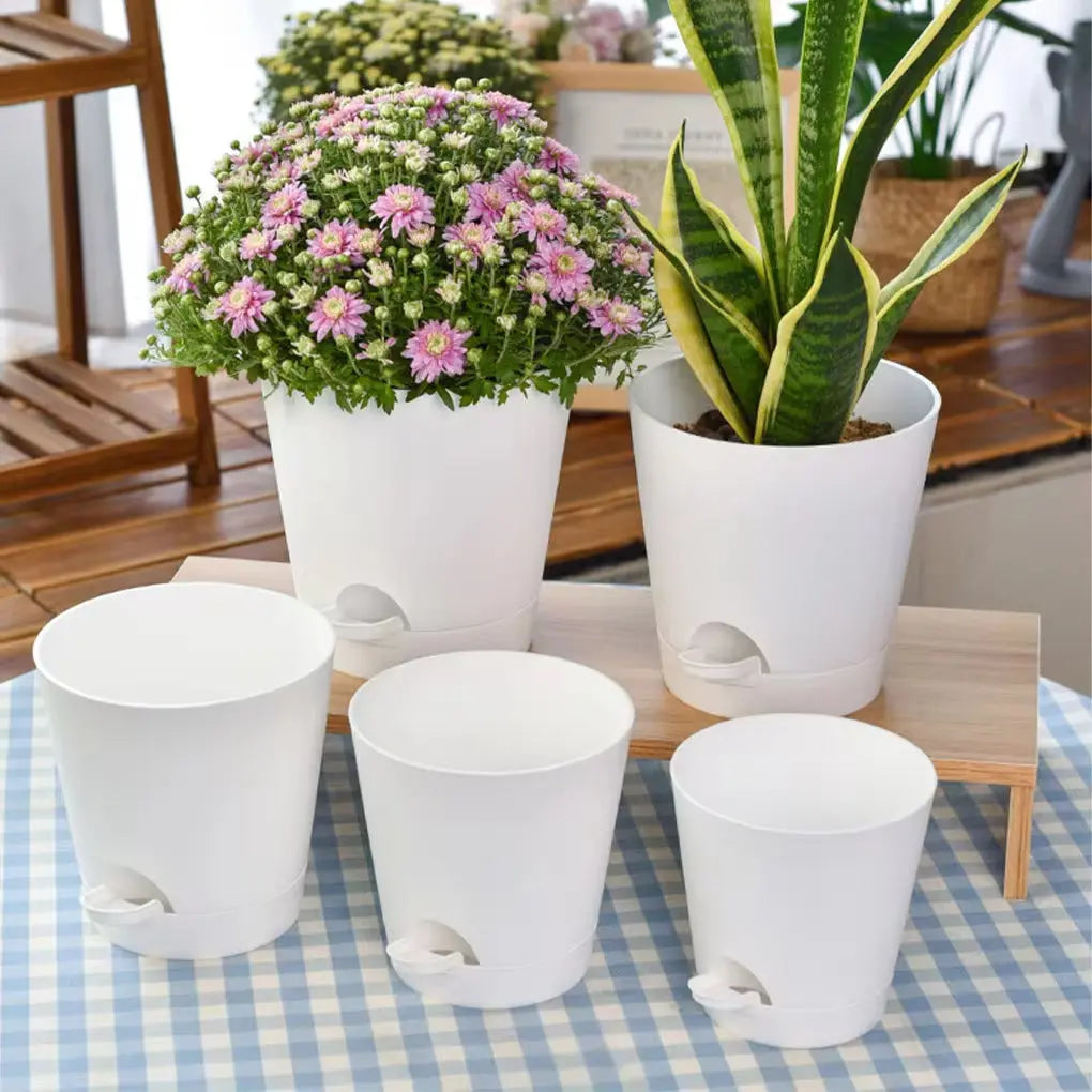5-Piece Self-Watering Planters – White Flower Pots MHB Hydroponics