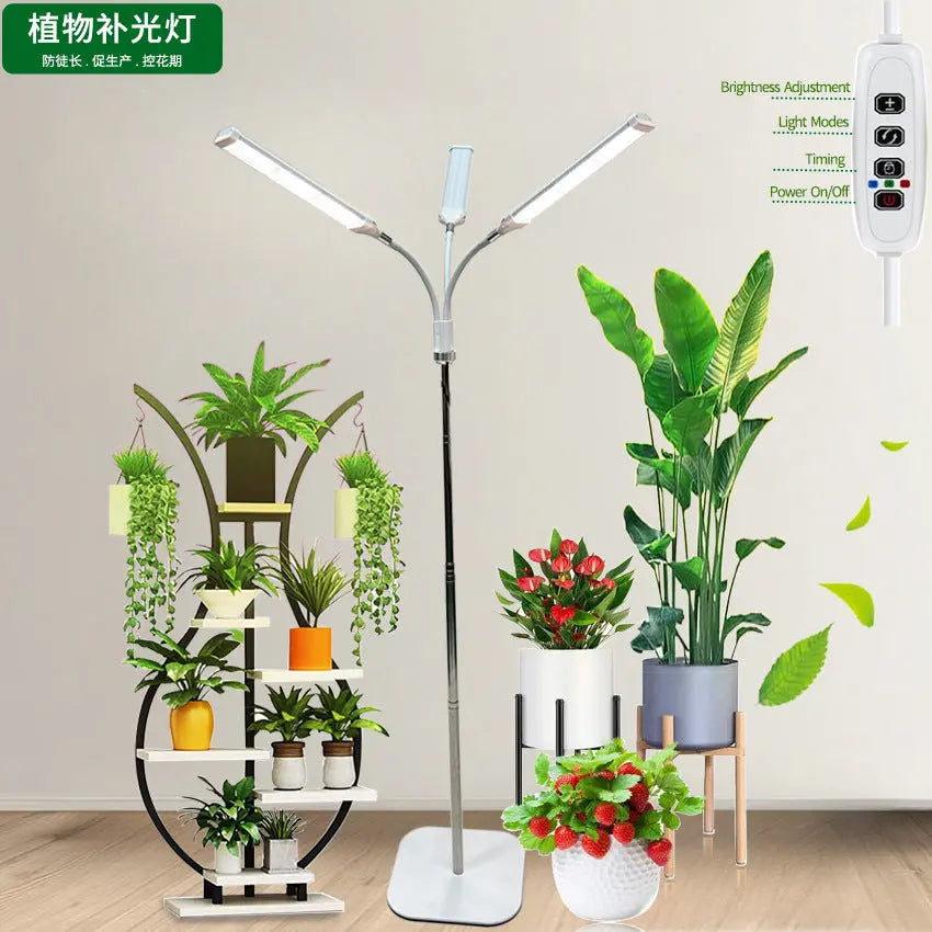 3-Head Grow Light – Full Spectrum LED with Timer for Indoor Plants