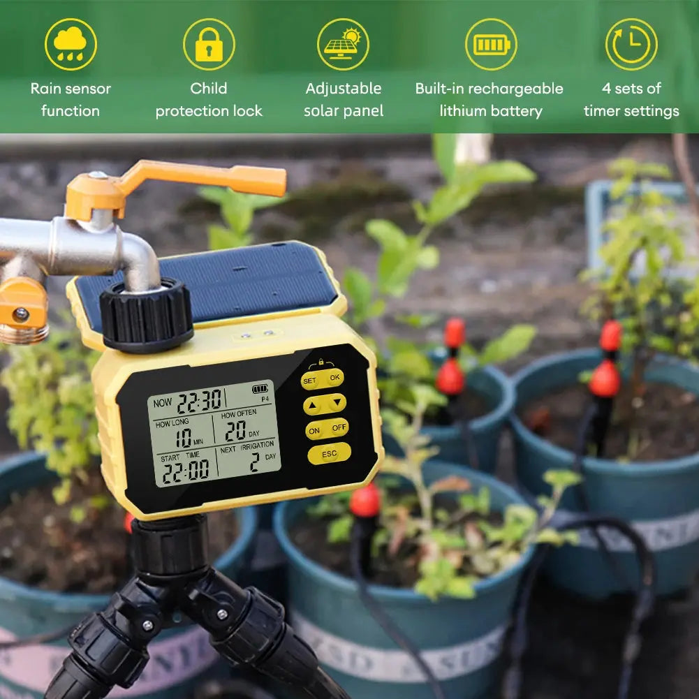 Solar-Powered Digital Watering Timer with Rain Sensor MHB Hydroponics