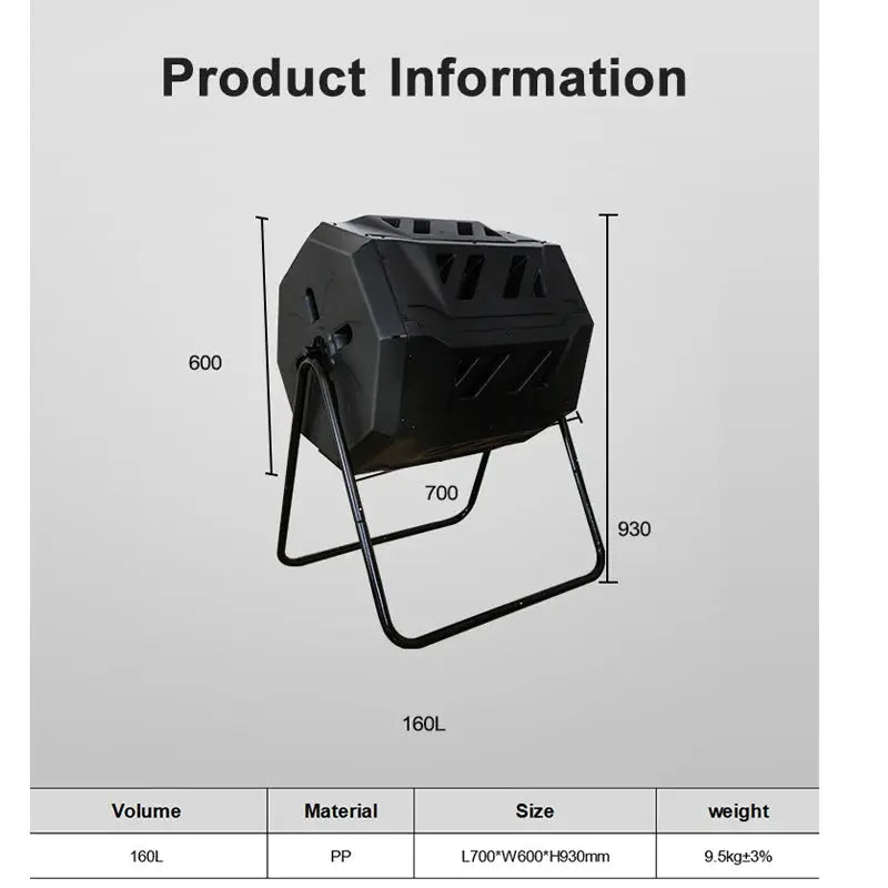 Outdoor Tumbling Composter Dual Rotating Batch Compost Bin, 43 Gallon Black Door MHB Hydroponics