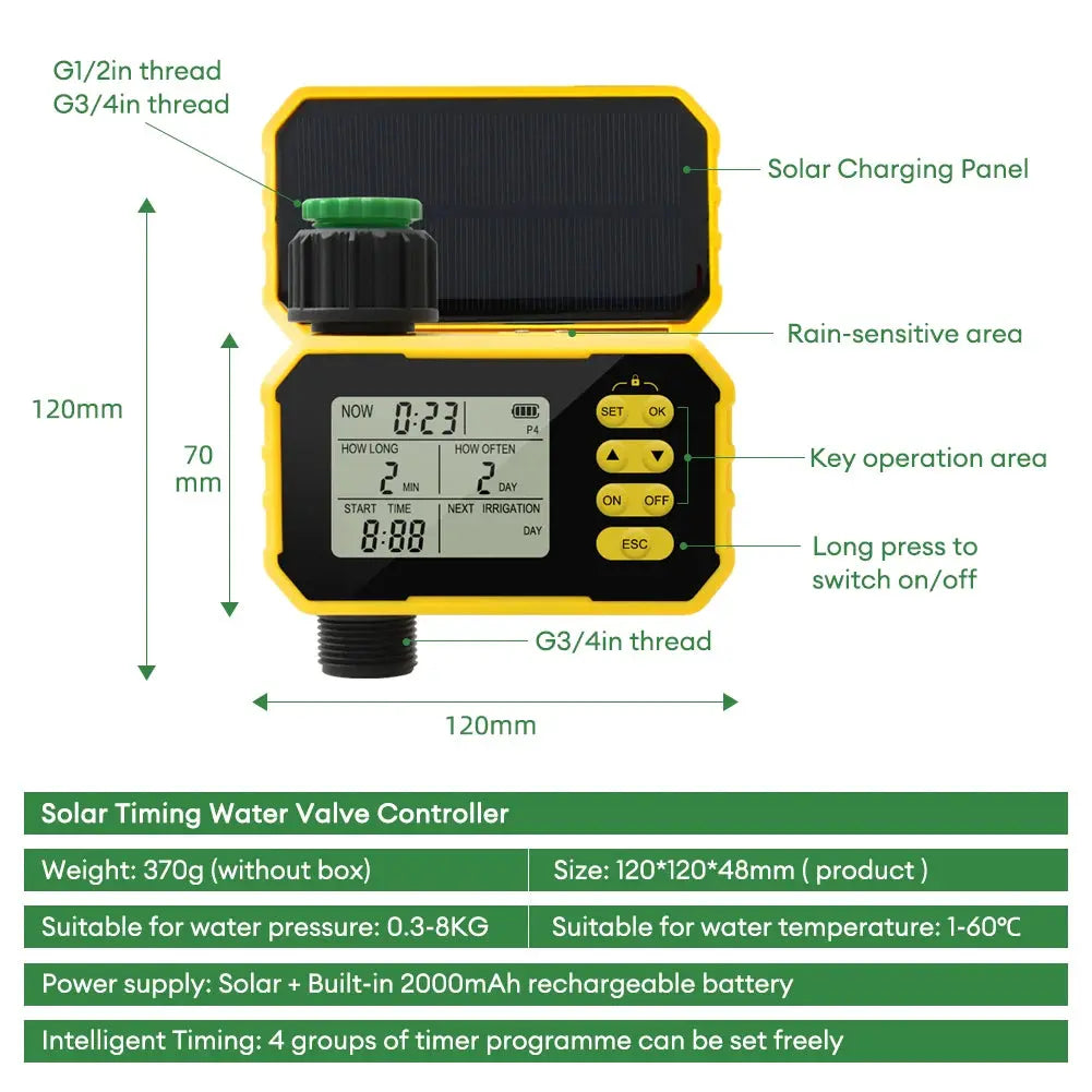 Solar-Powered Digital Watering Timer with Rain Sensor MHB Hydroponics