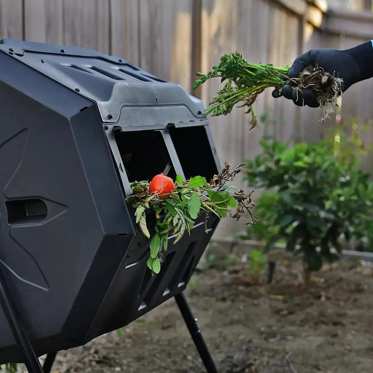 Outdoor Tumbling Composter Dual Rotating Batch Compost Bin, 43 Gallon Black Door MHB Hydroponics