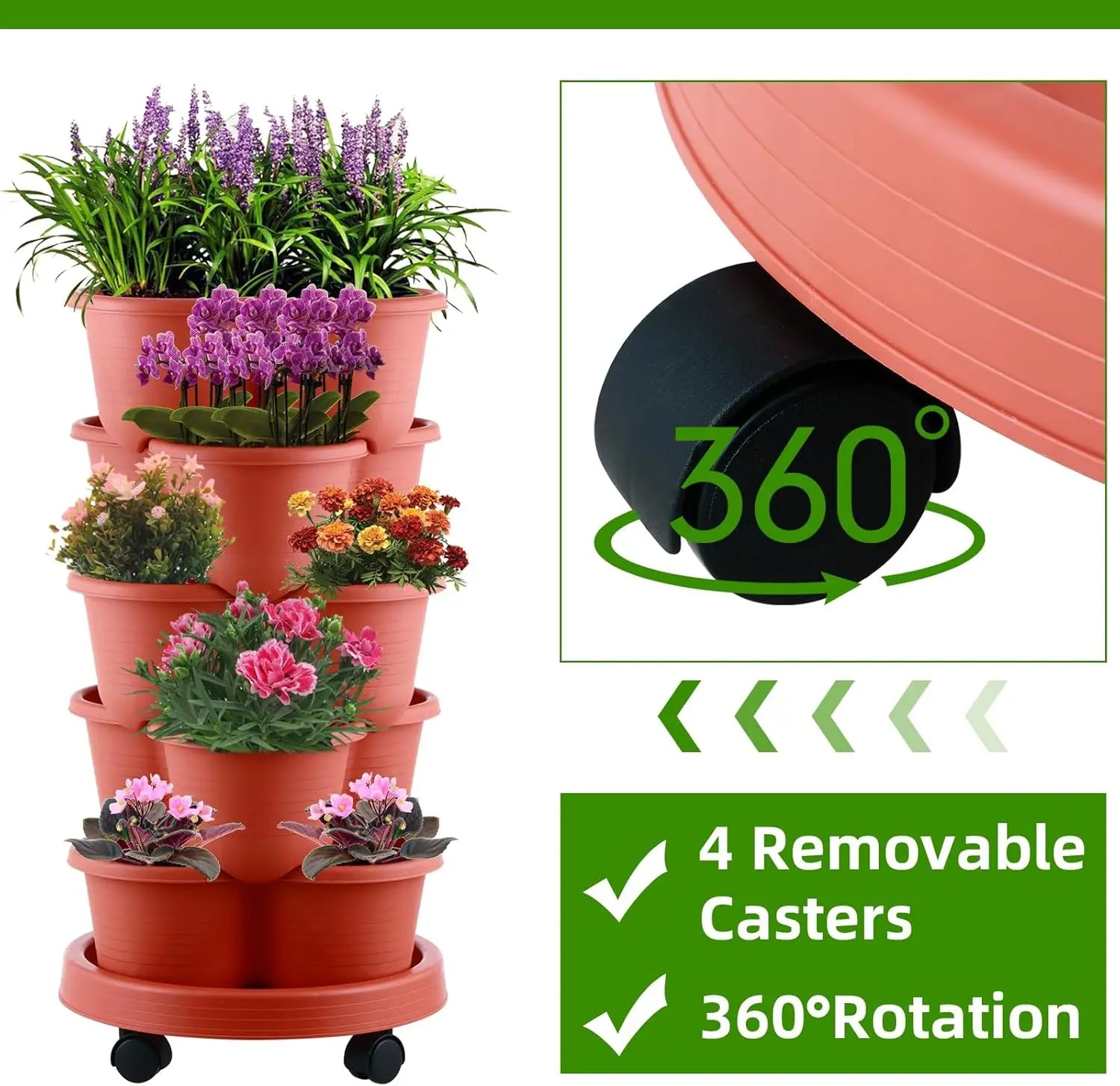 Tier Tower Pro™ Vertical Stackable Planter – 5-Tier Movable Garden with Self-Watering MHB Hydroponics