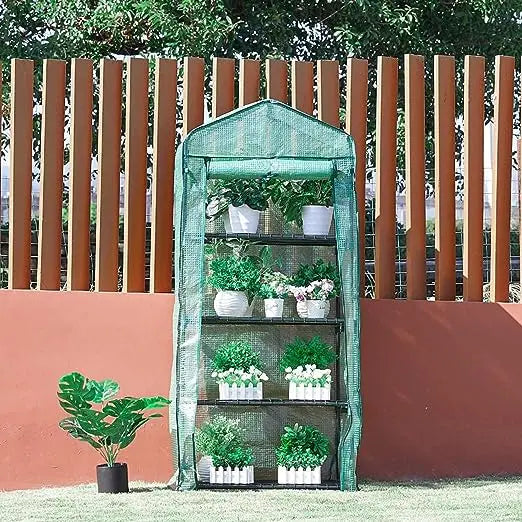 Mini 4-Tier Greenhouse with Green PE Cover and Shelf MHB Hydroponics