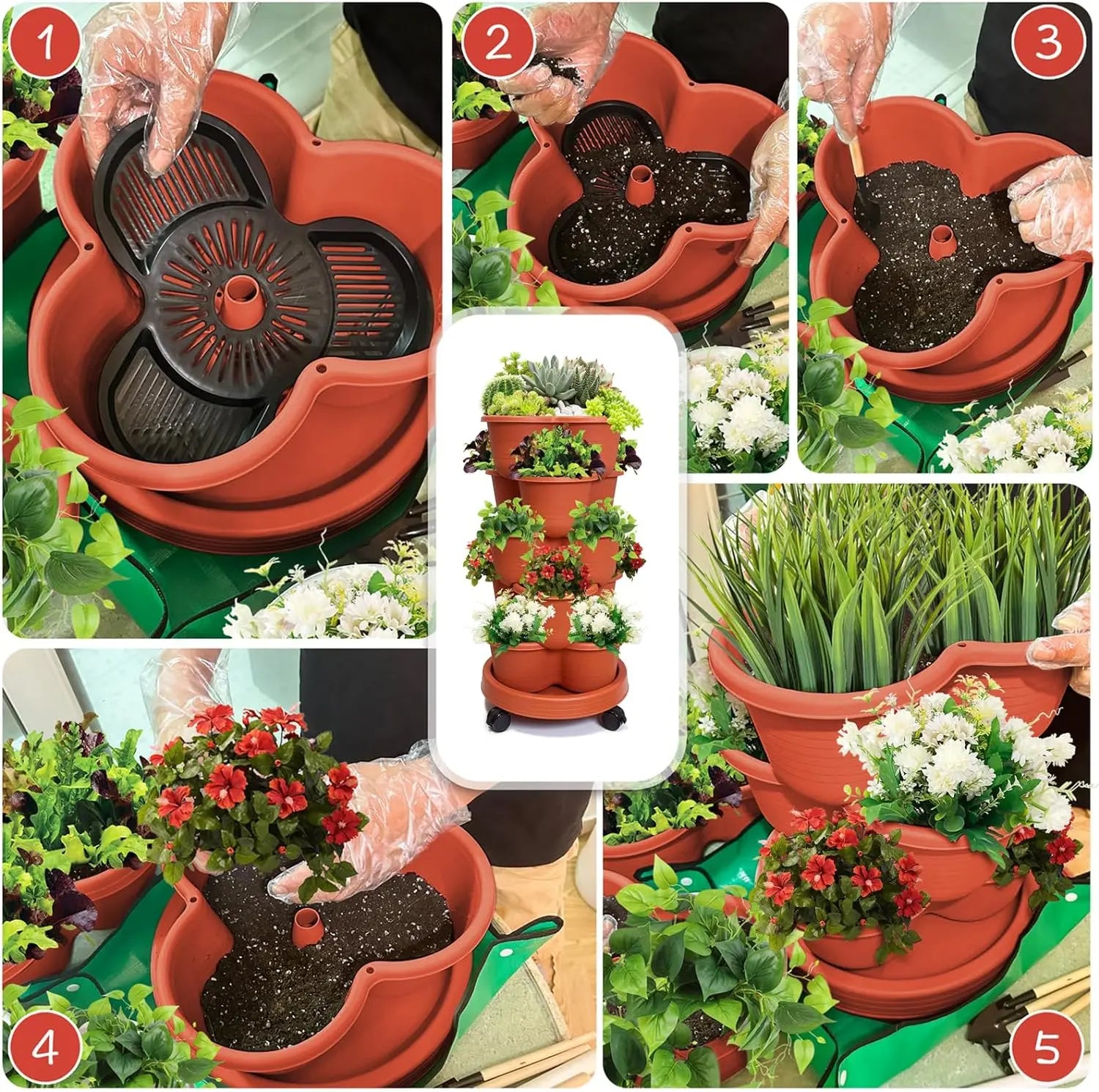 Tier Tower Pro™ Vertical Stackable Planter – 5-Tier Movable Garden with Self-Watering MHB Hydroponics