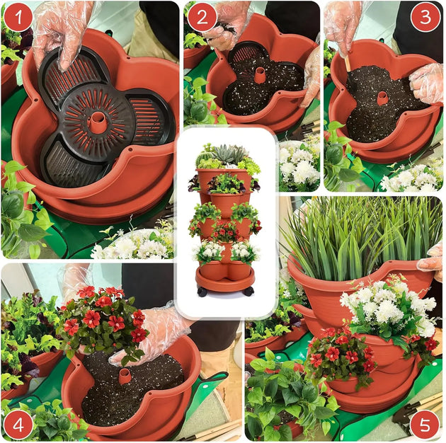 movable plant pots Tier Tower Pro™ Vertical Stackable Planter – 5-Tier Movable Garden with Self-Watering