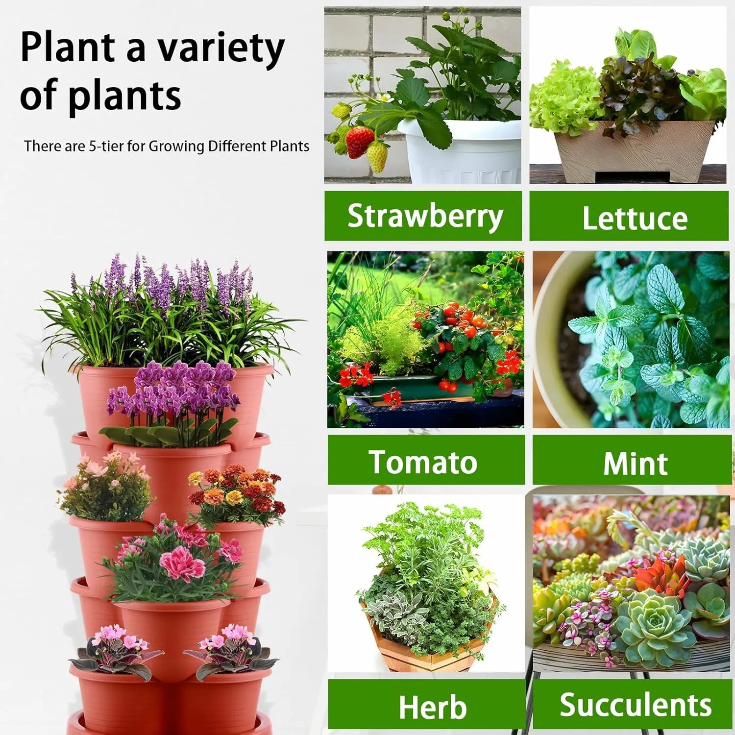 Tier Tower Pro™ Vertical Stackable Planter – 5-Tier Movable Garden with Self-Watering MHB Hydroponics