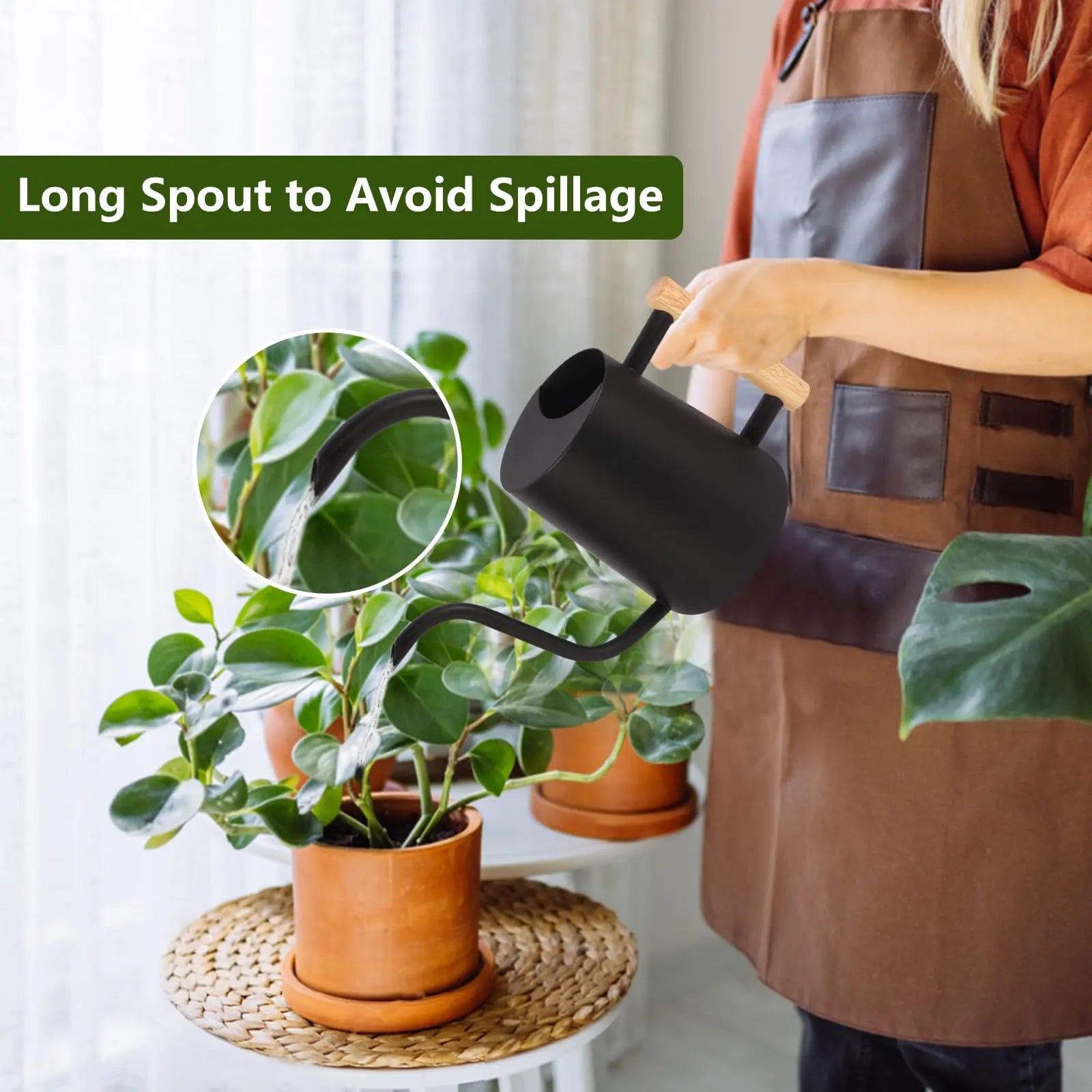 Watering Can for Indoor Plants, 35 oz/1000 ml Metal Stainless Steel MHB Hydroponics
