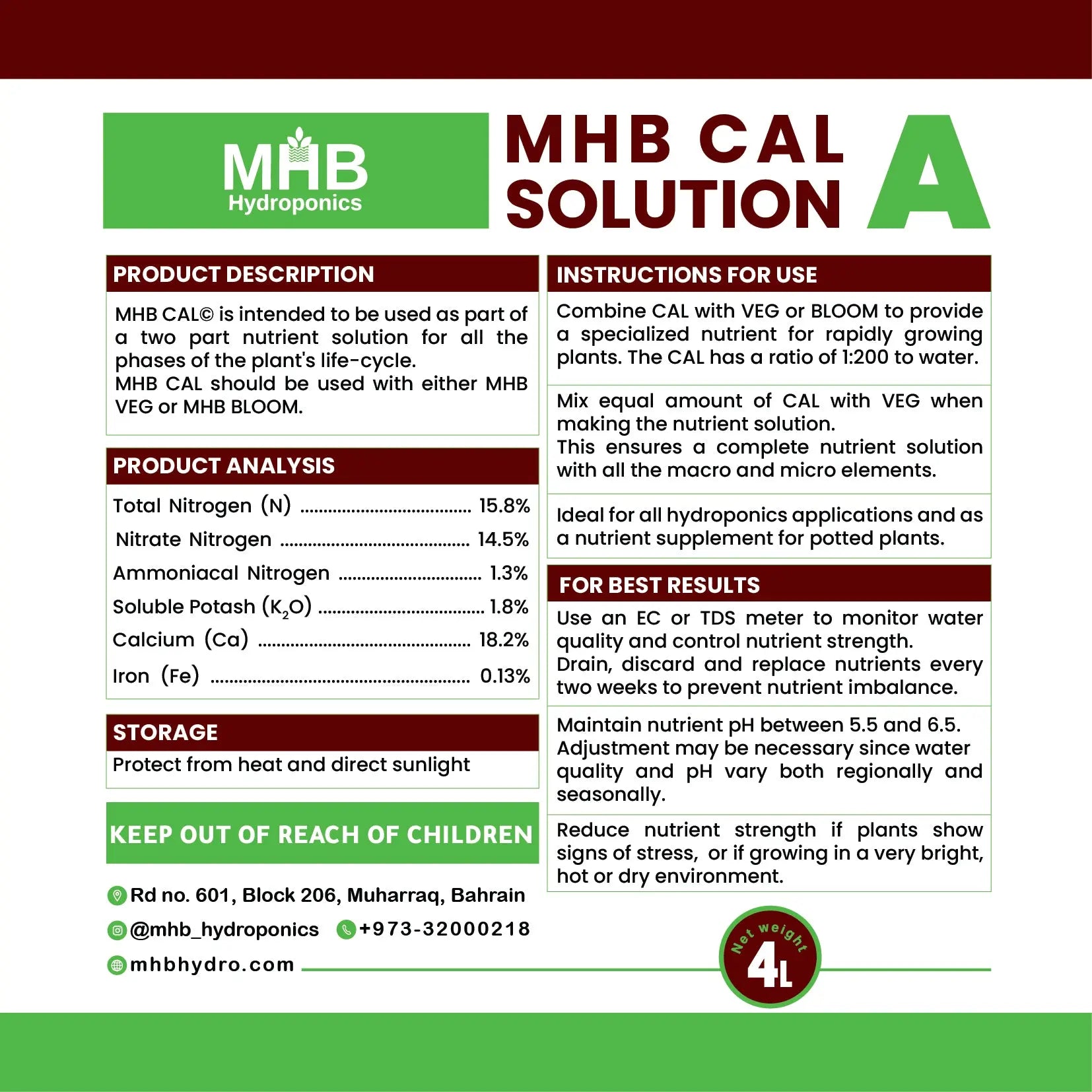 MHB CAL Solution A MHB Hydroponics