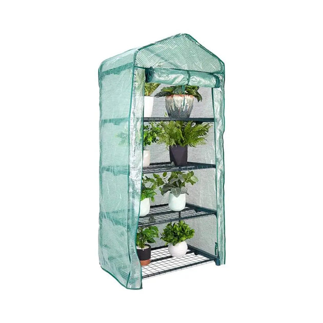 Mini 4-Tier Greenhouse with Green PE Cover and Shelf MHB Hydroponics