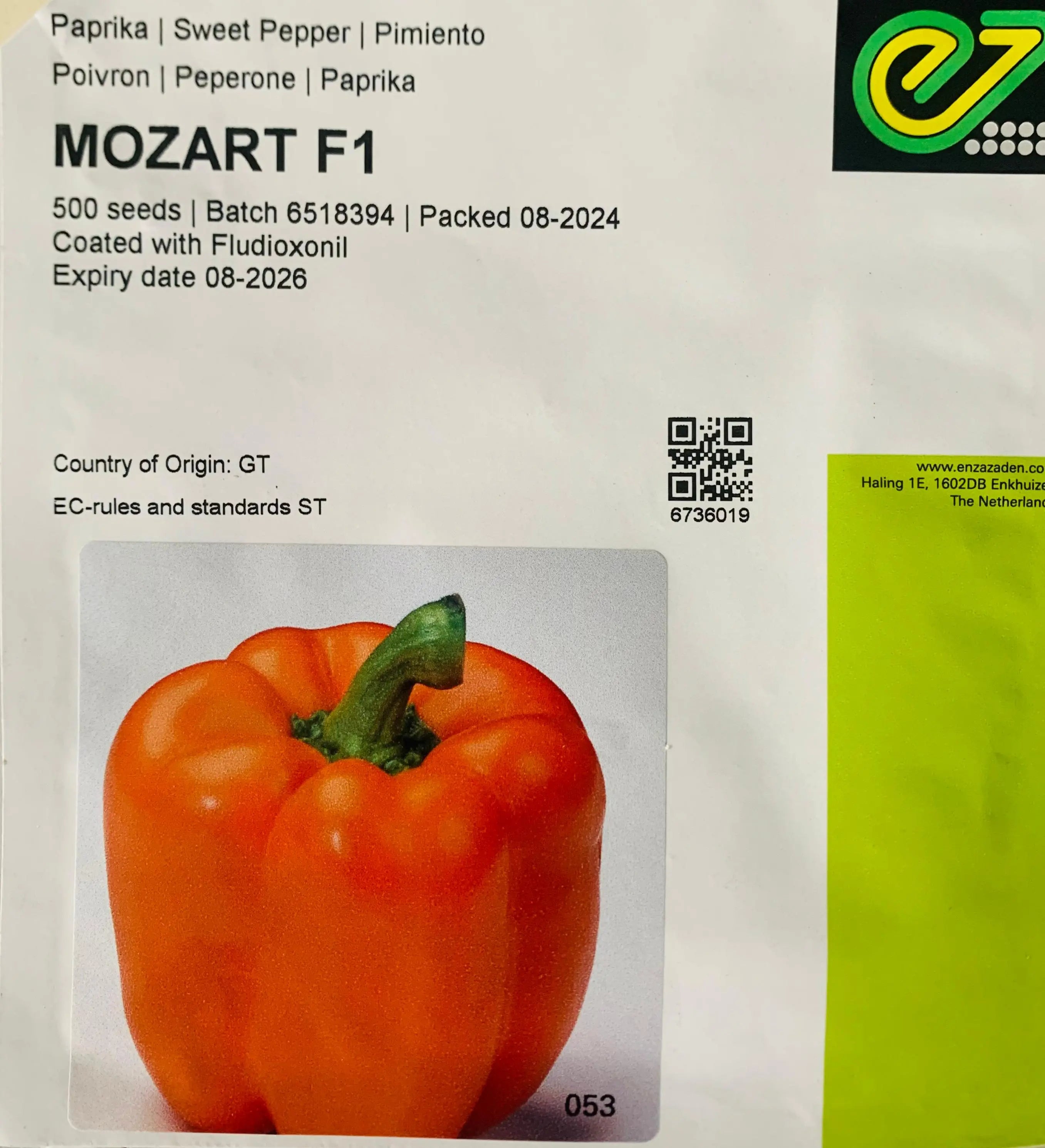 Mozart Sweet Pepper F1 - Enza Zaden (10-seed) Enza Zaden