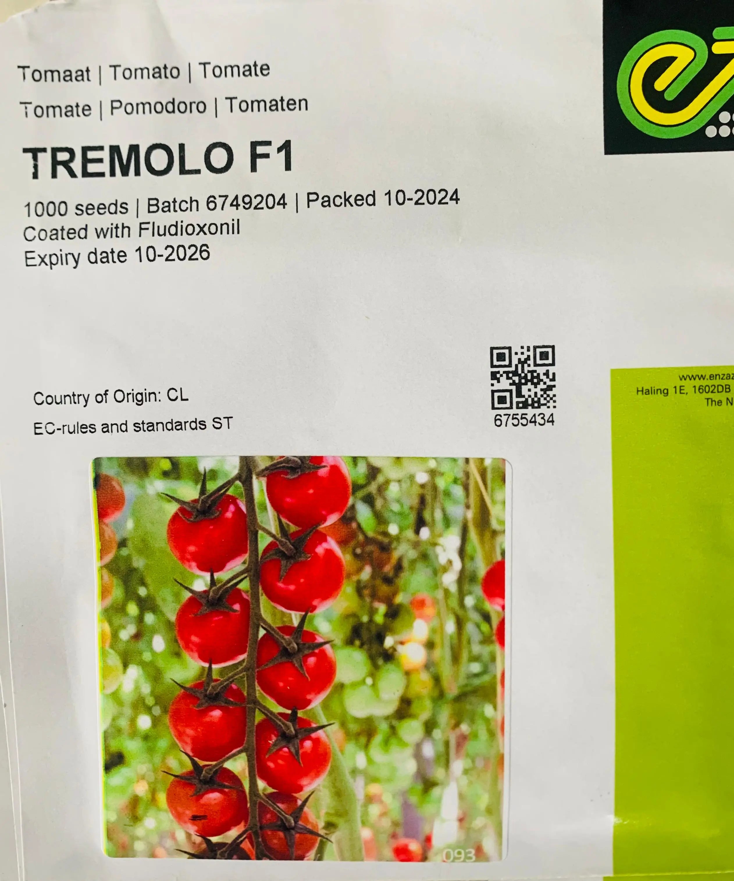 Tremolo Cherry Tomato F1 - Enza Zaden (10-seed) Enza Zaden